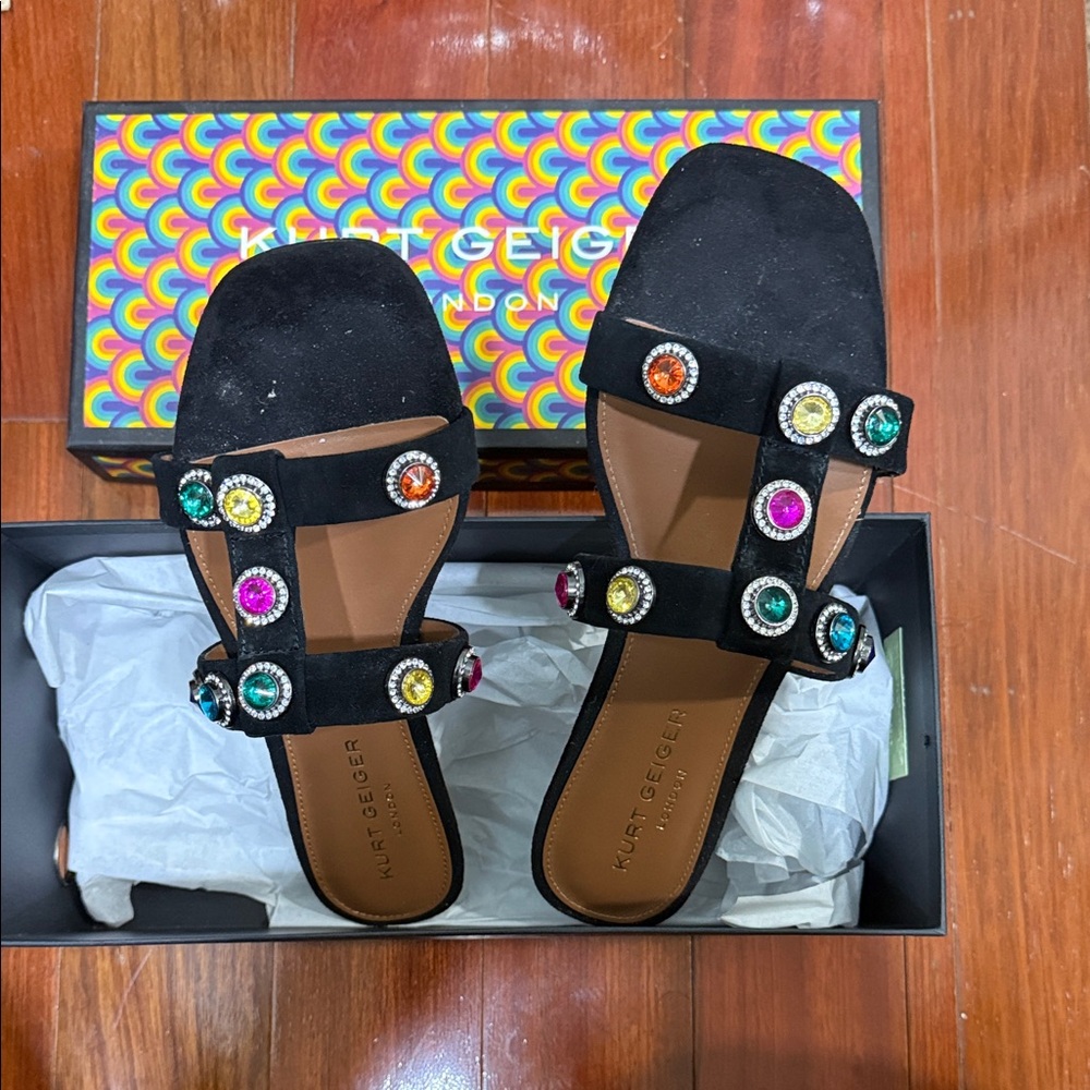 Kurt Geiger Black Sandals with Multicolor Embellishments